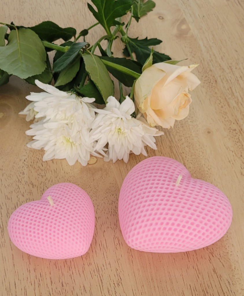 Deux coeurs bougie rose
