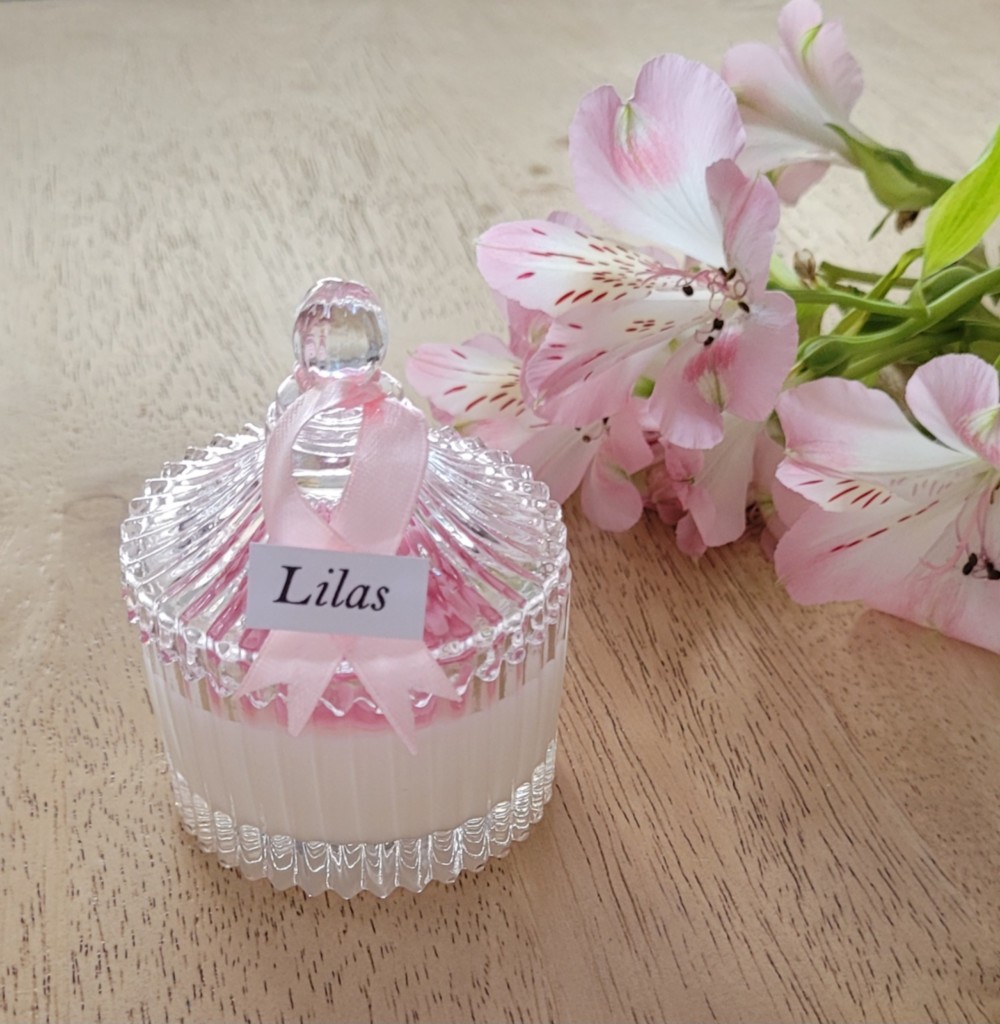 Bougie bonbonnière fermée pivoine lilas