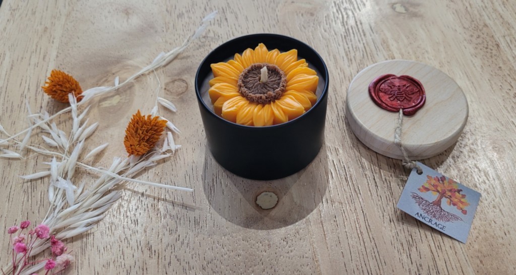 Bougie ancrage boîte métal tournesol