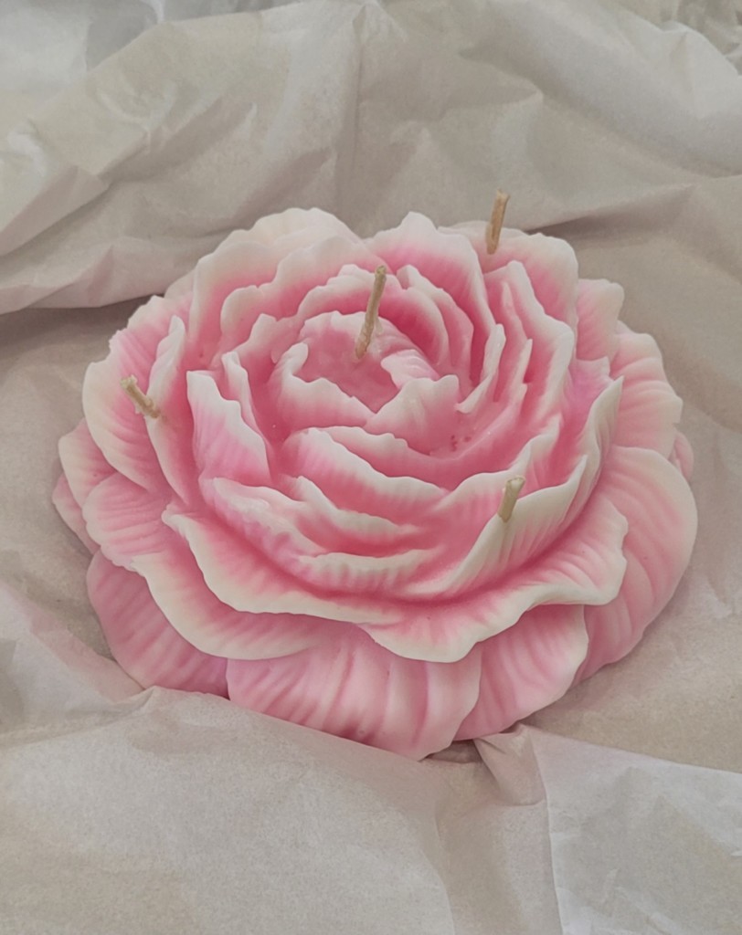 Bougie décoration pivoine rose XL