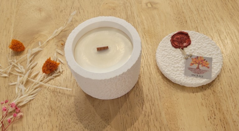 Bougie ancrage moule "crépi" mèche bois