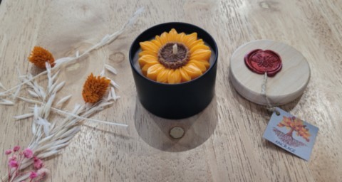 Bougie ancrage boîte métal tournesol