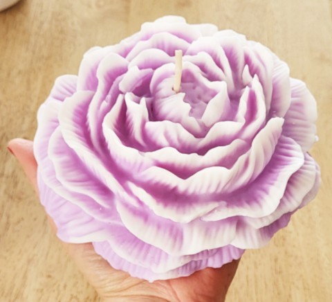 Bougie décoration pivoine mauve XL