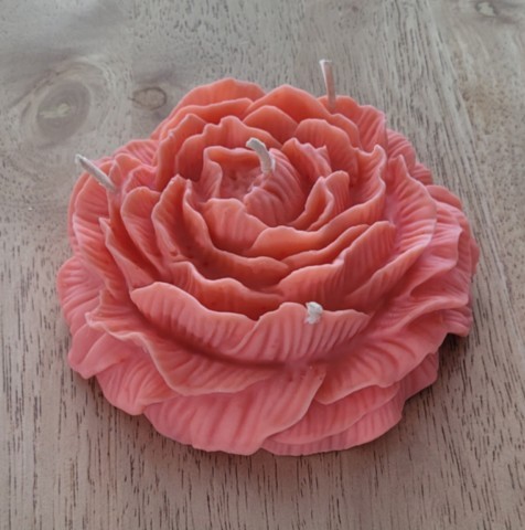 Bougie décoration pivoine saumon XL
